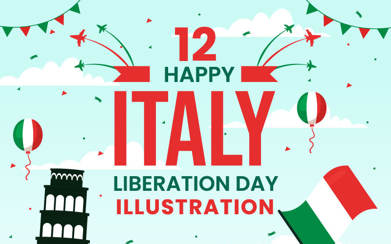 12 Illustrationen zum glücklichen italienischen Befreiungstag