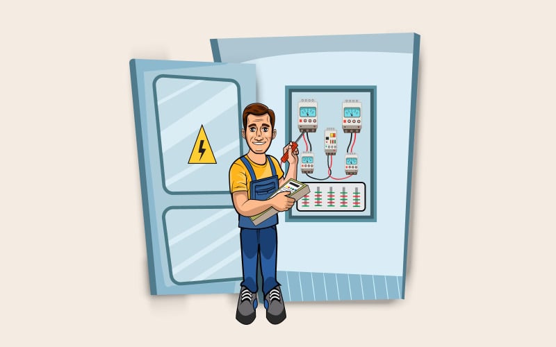 Ingenieur, der an der Vektorillustration der Elektroplatine des Hauses arbeitet