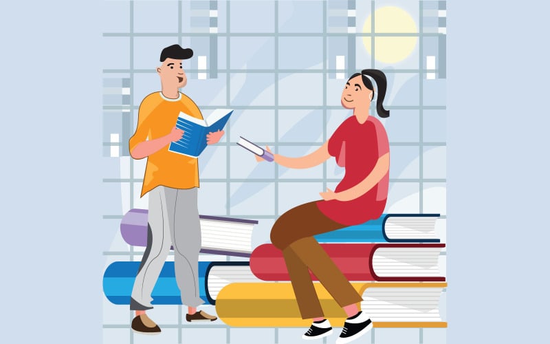 Students studying vector illustration