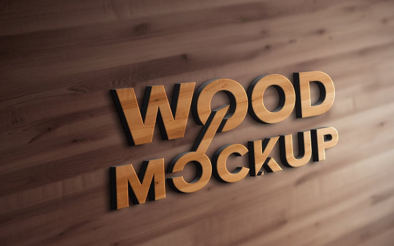 3D-Logo-Attrappe aus Holz auf Holzwandstruktur