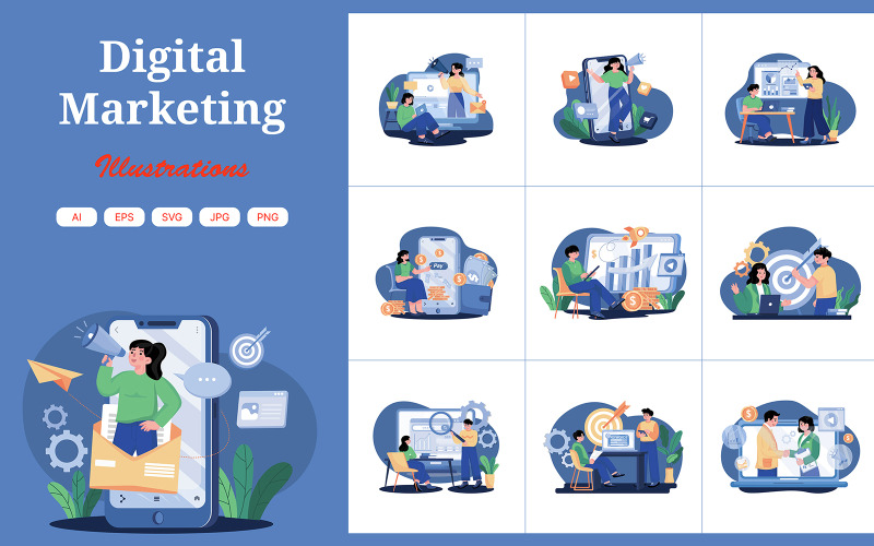 M455_Pacote de ilustrações de marketing digital