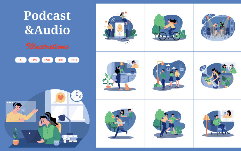 M464_Paquete de ilustraciones de podcasts