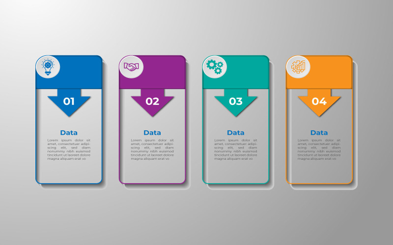 Design infográfico vetorial de 4 etapas estilo quadrado.