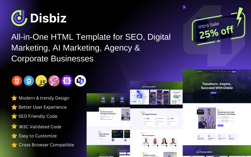 Disbiz- Moderní HTML šablona pro SEO, digitální marketing, AI marketing, agenturní podnikání