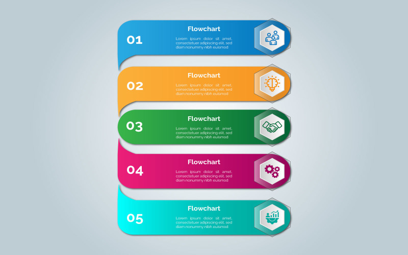 Fyrkantig stil 5 steg infographic element malldesign.