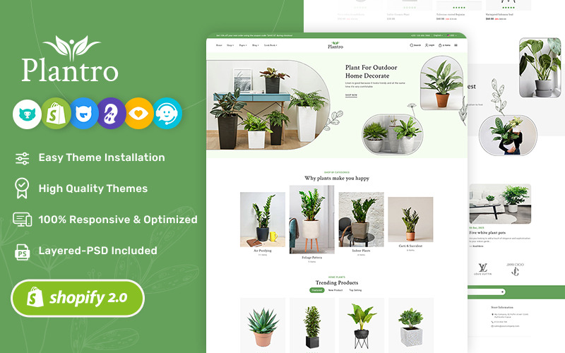 Plantro - 适用于苗圃、园艺和花盆的 Clean & Fresh Shopify 响应式主题