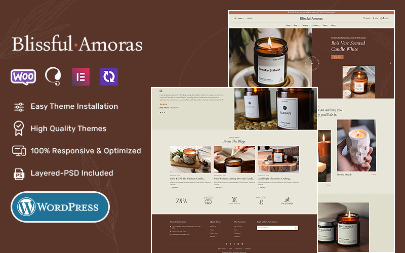 BlissfulAmoras – tökéletes természetes és kézzel készített szója gyertya WooCommerce téma