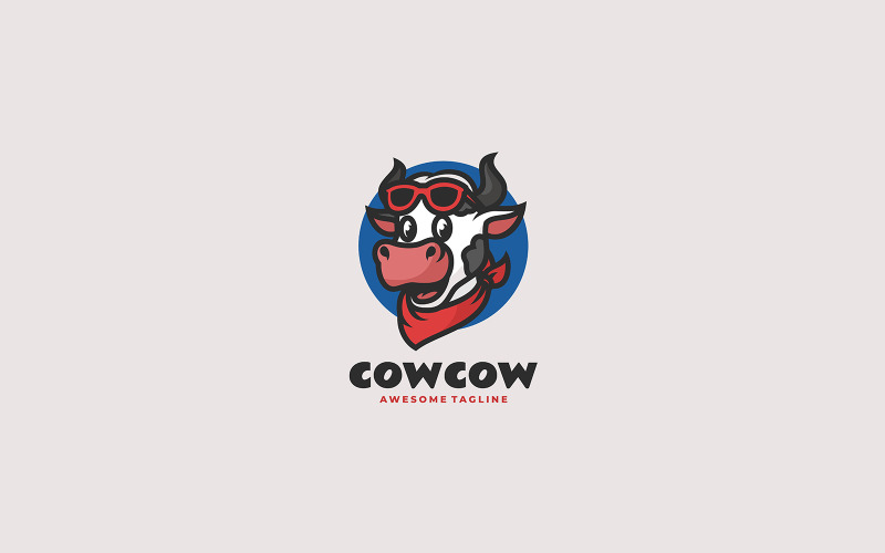 Design de logotipo de desenho animado de mascote de vaca 1