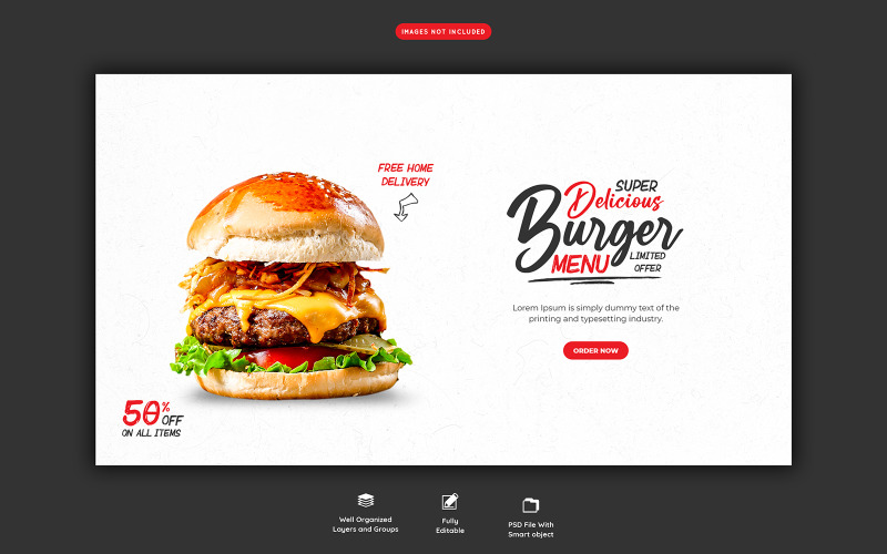 Modelli di banner Web per social media deliziosi hamburger