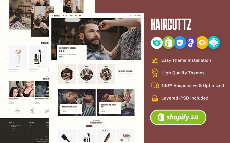 HairCuttz - Modernt Shopify-tema för frisörsalongen och skönhetssalongen
