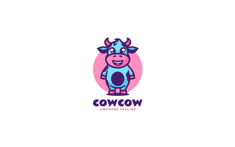 Design del logo del fumetto della mascotte della mucca 2