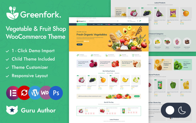 Greenfork – Адаптивна тема WooCommerce Elementor для продуктових та органічних магазинів