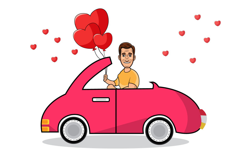 Homem feliz dirigindo uma linda ilustração de carro