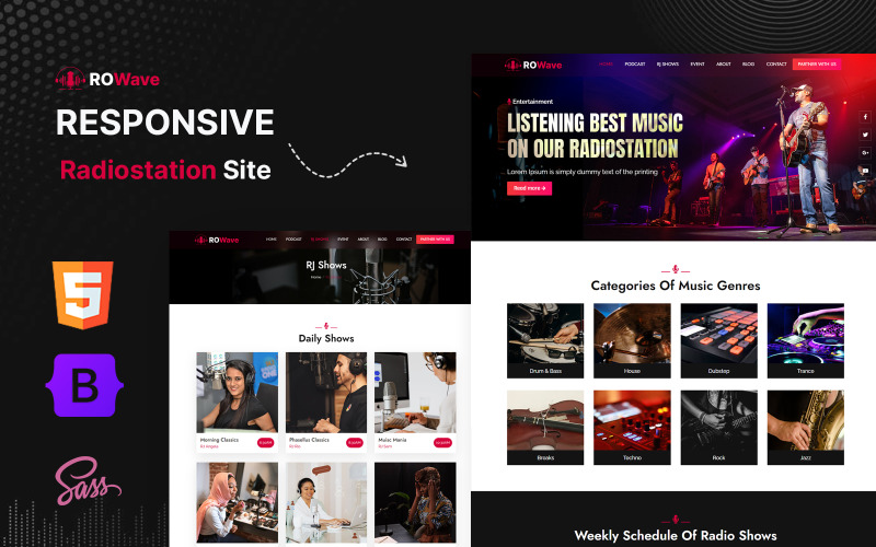 RoWave - Шаблон веб-сайту Radio Station Podcast Radio Jockey HTML5