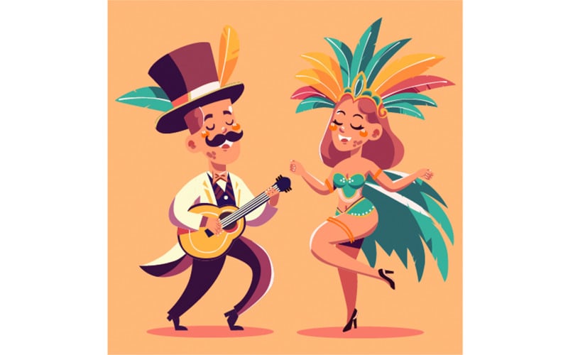Carnaval de Río de Janeiro Brasil con personajes brasileños Ilustración