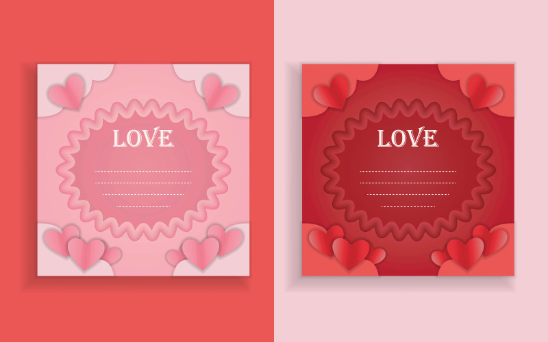 Cartões de amor vermelhos e rosa brilhantes com ilustração de corações