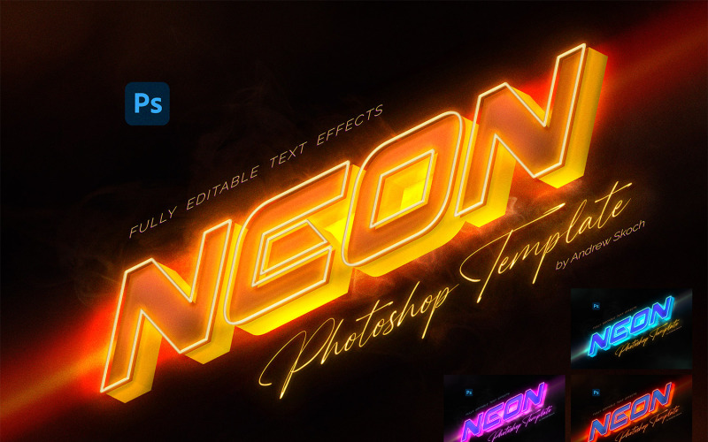 Neon İzometrik Metin Efekti Photoshop Şablonları