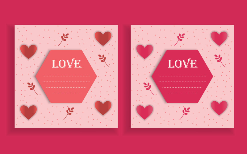 Set di biglietti d'amore con illustrazione della cornice con motivo rosa