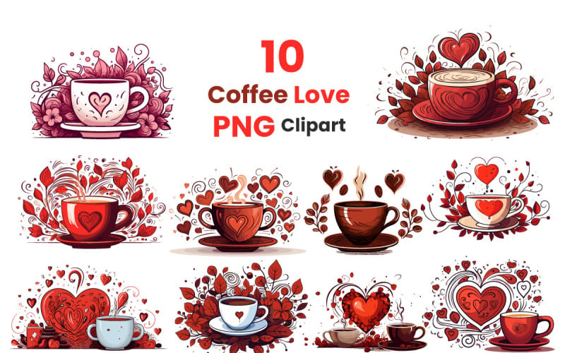 Set di tazze di caffè a forma di cuore. Caffè San Valentino clipart illustrazione png clipart