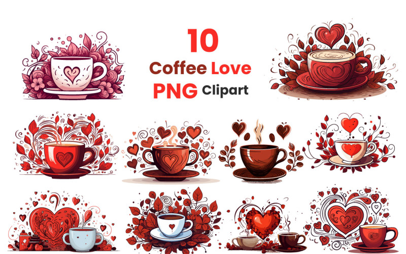Uppsättning av kopp kaffe med hjärtform. Kaffe alla hjärtans dag clipart illustration png clipart