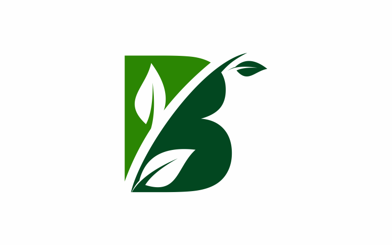 b harfi yaprak logo şablonu