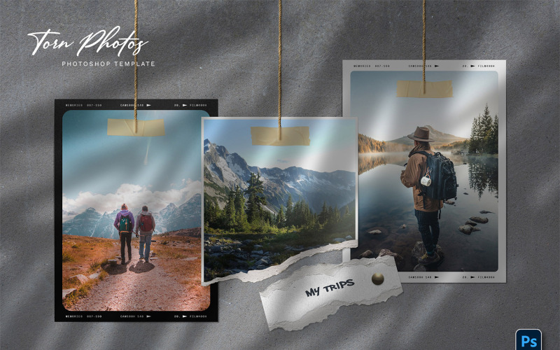Розірвані фото на нитках Шаблон фотошоп