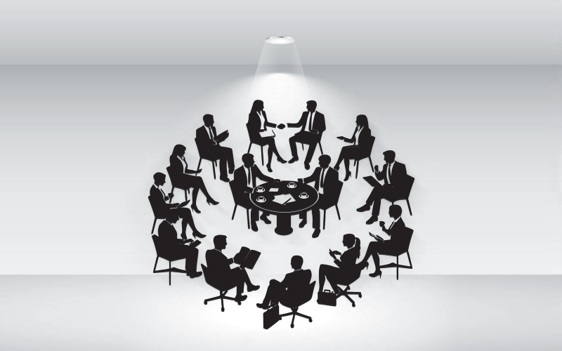 Vector de plantilla de ilustración de silueta de reunión de personas