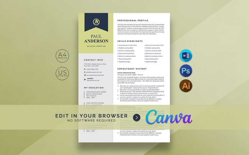 Building Inspector Canva Resume Template