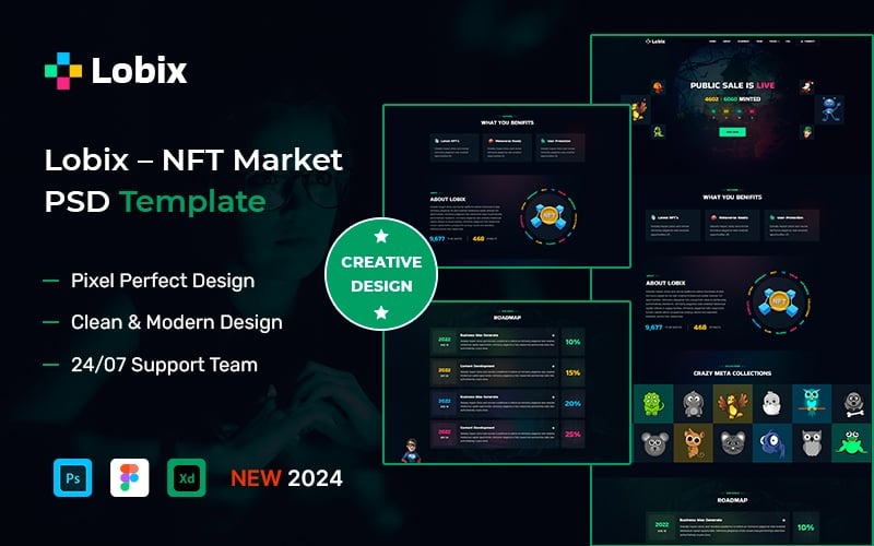 Lobix - PSD-шаблон ринку NFT