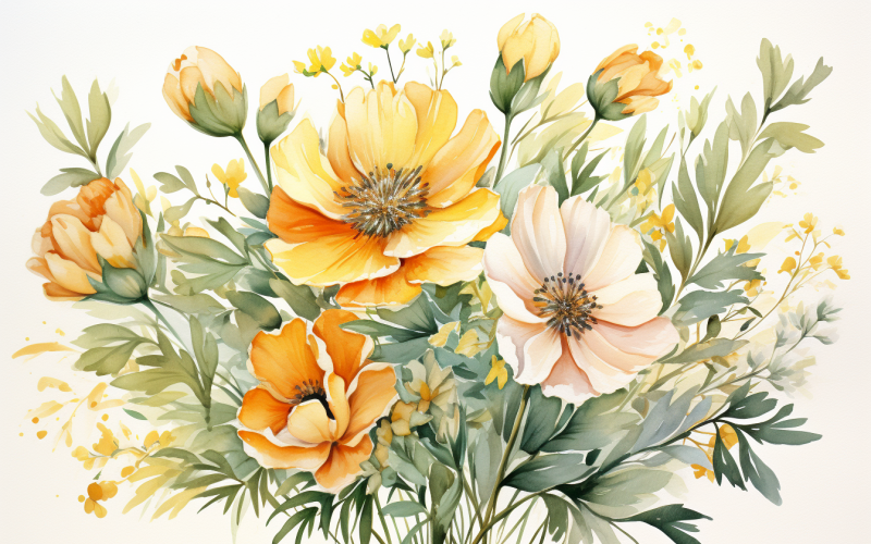 Bukiety kwiatów akwarelowych, tło ilustracji 14