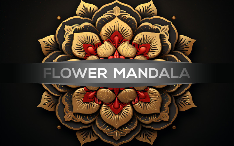 Goldene und rote Blume | bunte Mandala-Kunst | 3D-Mandala aus Holz | bunte Blumen-Mandala-Kunst
