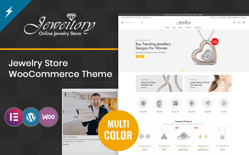 Jeweitory - Smycken och diamantbutik WooCommerce-tema