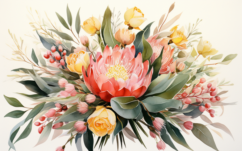 Watercolor Flowers Bouquets, illustration background 107