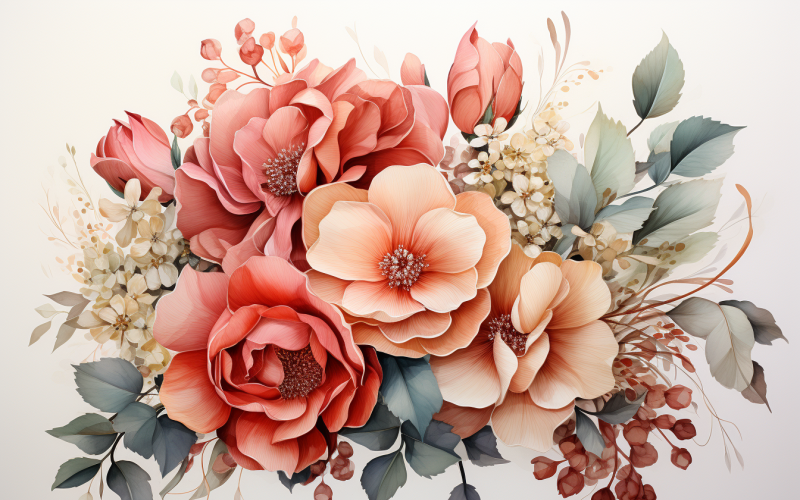 水彩鲜花花束，插图背景 112