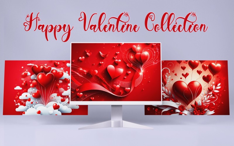Collection Of 3 Happy Valentine's Day Background Illustration With Hearts