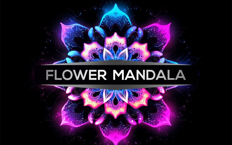 Neon-Mandala | Neonblumen-Mandala | Neon-Blumenkunst | Neonlicht-Mandala-Design