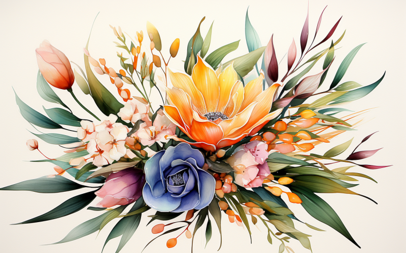Bouquets de fleurs aquarelles, fond d'illustration 128