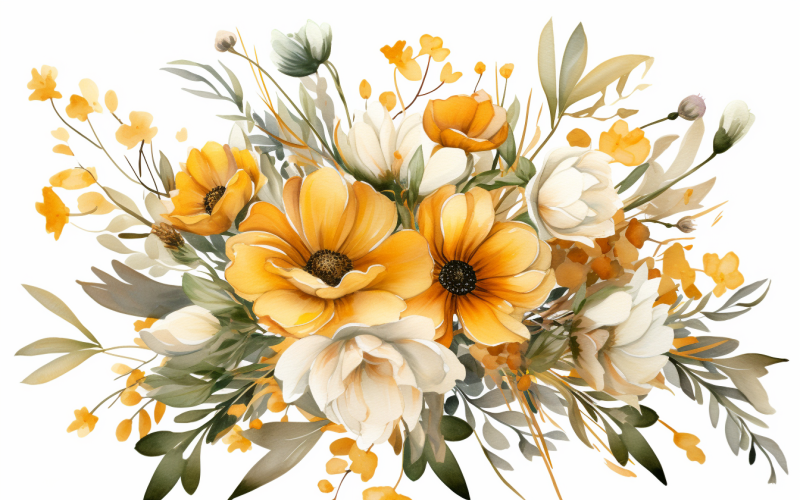 Bouquets de fleurs aquarelles, fond d'illustration 136