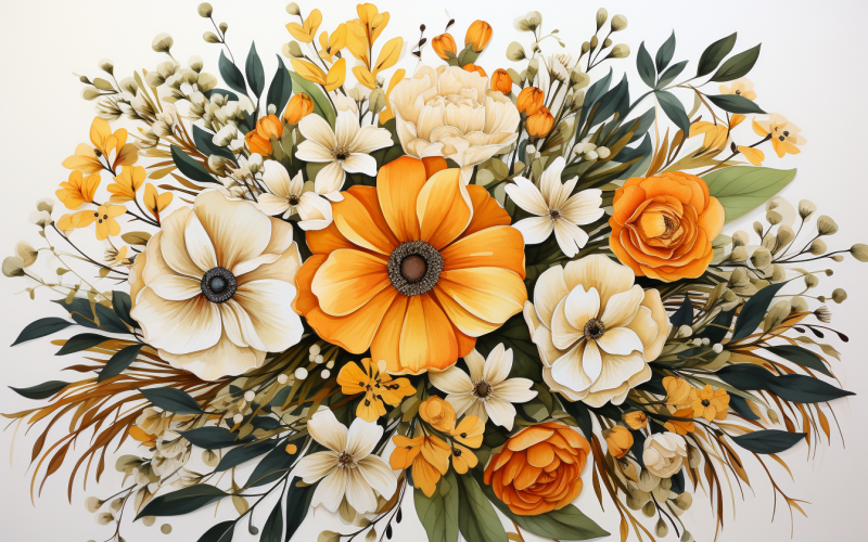 Bouquets de fleurs aquarelles, fond d'illustration 140