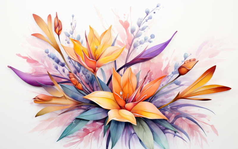 Mazzi di fiori ad acquerello, sfondo illustrazione 125