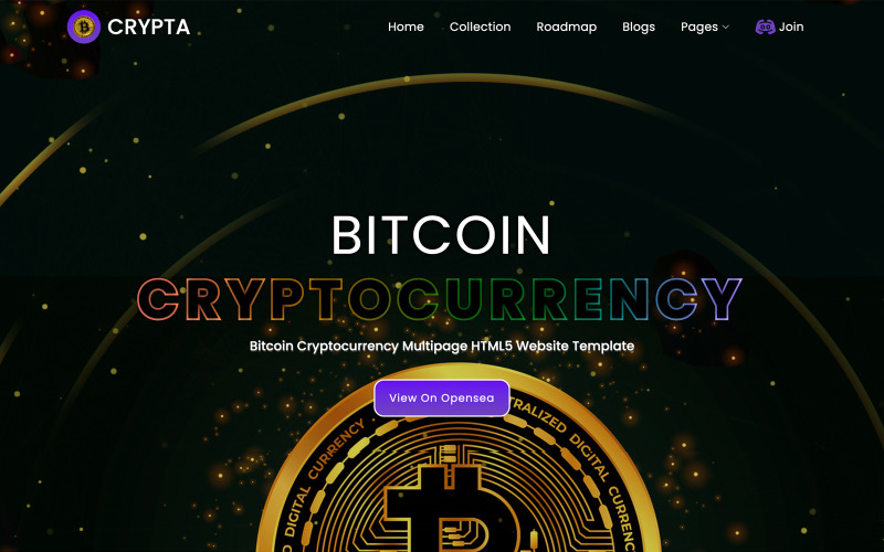 Crypta - Bitcoin Kripto Para Birimi, Kripto Ticareti Açılış Sayfası Şablonu