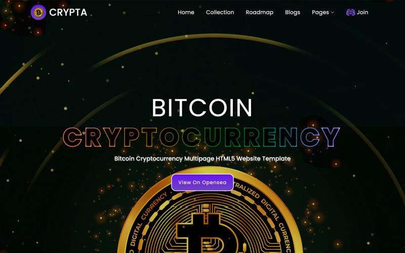 Crypta - Crypto-monnaie Bitcoin, modèle de page de destination pour le trading de crypto