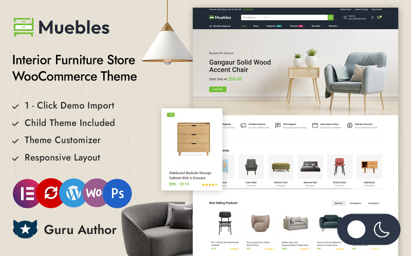 Muebles - Tienda de muebles y decoración del hogar Elementor Tema adaptable para WooCommerce