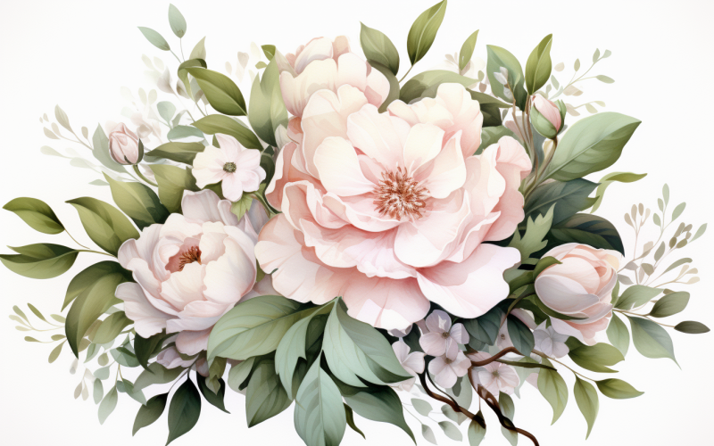 水彩鲜花花束，插图背景 182