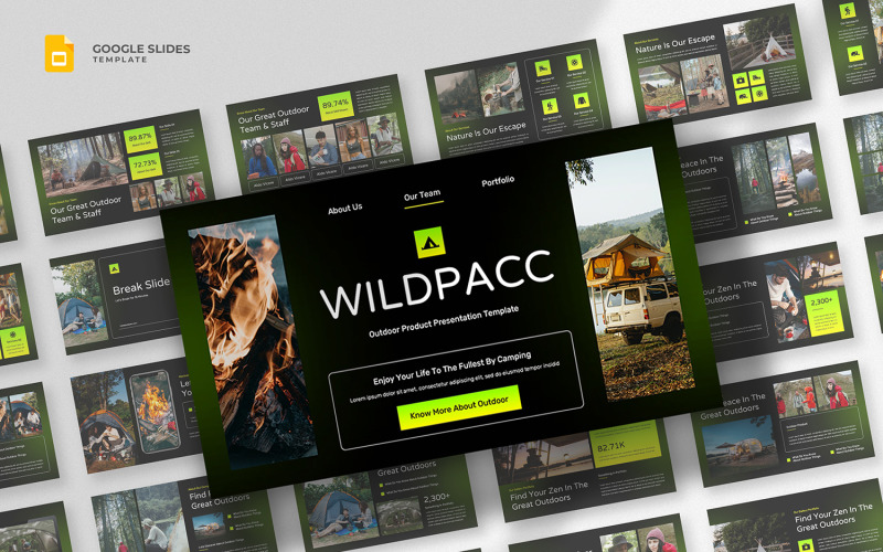 Wildpacc — szablon prezentacji Google dotyczący przygód na świeżym powietrzu