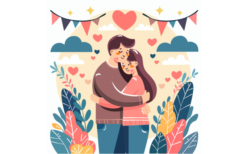 Den svatého Valentýna s pár objímání ilustrace