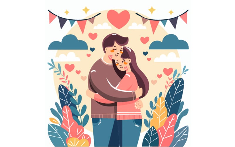 Dia dos Namorados com ilustração de casal abraçado