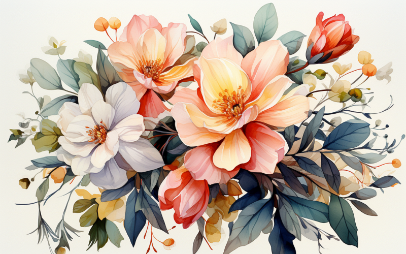 Bouquets de fleurs aquarelles, fond d'illustration 210