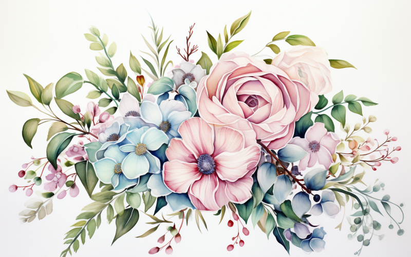 Bouquets de fleurs aquarelles, fond d'illustration 264