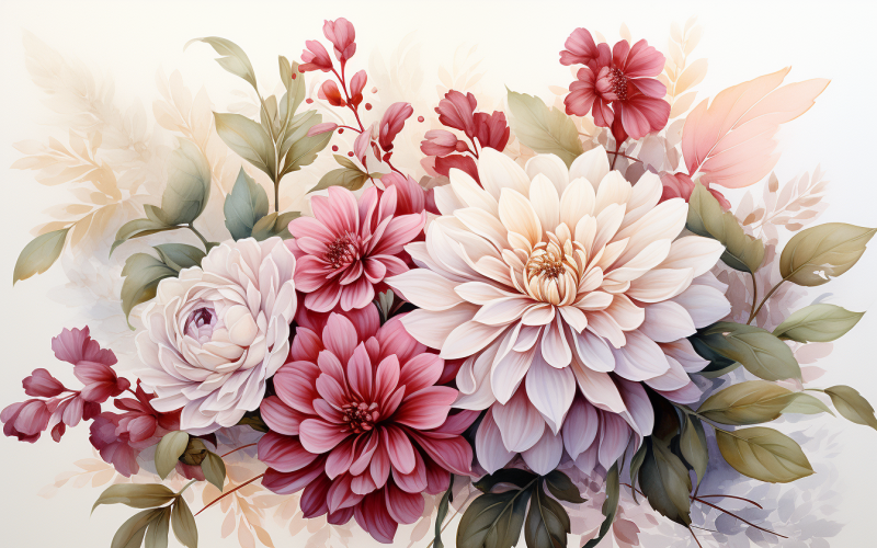 Ramos de flores de acuarela, fondo de ilustración 205